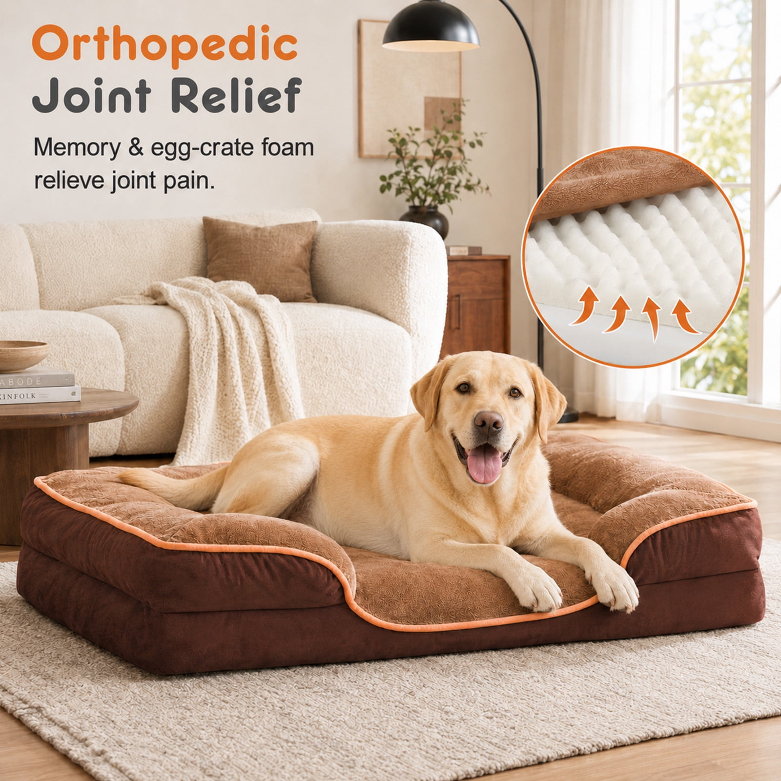 Alvantor L/XL Orthopedic Dog Bed for Extra Large Dogs & Cats with Washable Removable Cover Non-Slip Base Waterproof Liner, Pet Bed with Sides