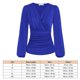 thumbnail image 2 of Women Deep V Neck T Shirt Long Puff Sleeves Ruched Waist Pure Color Loose Fitting Blouse Blue M, 2 of 2
