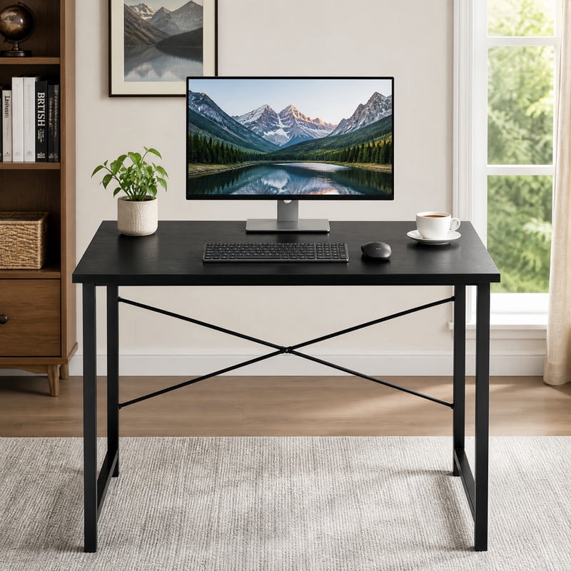 BEAUTYPEAK 31" Small Computer Desk Writing Gaming Table with Wood Top X-Shaped Reinforced Frame, Black