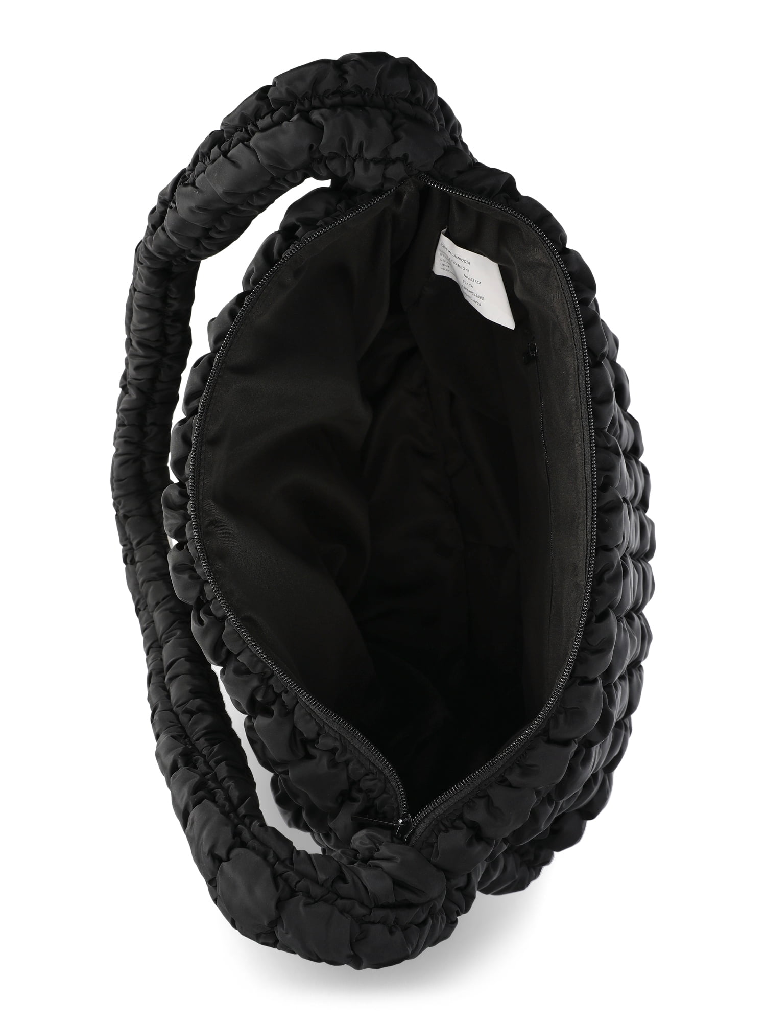 No Boundaries Women's Oversized Quilted Hobo Bag, Black