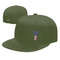 thumbnail image 4 of DouZhe Flat Brim Cap Snapback Hat, Alphabet T America Usa Flag Prints Adjustable Green Adult Baseball Cap, 4 of 6