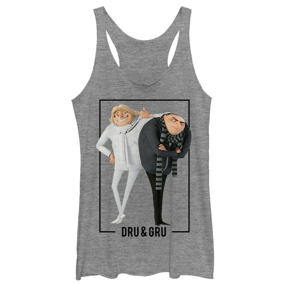 Women's Despicable Me 3 Dru and Gru Brothers Racerback Tank Top Gray Heather Small