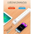 thumbnail image 4 of Paquete de 2 regletas de enchufes con protector de sobretensiones: 6 tomas de corriente, 4 puertos de carga USB, cable de extensión trenzado de 1,5 m, enchufe plano, protección contra sobrecargas,, 4 of 7