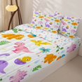 thumbnail image 3 of Homewish Kawaii Dino Zipper Twin Comforter Sets with Fitted Sheet and 2 Pillowcases,Cartoon Wildlife Zipper Bedding Set,White,Colorful Stars Reversible,4pcs, 3 of 8