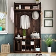 thumbnail image 3 of Hall Tree with Bench and Shoe Storage, 3 in 1 Entryway Bench With Coat Rack and Shoe Cubbies, Mudroom Bench with Storage and 6 Steel Double Hooks for Entryway (Tiger, 39.4"L x 15.7"W x 70.8"H), 3 of 9