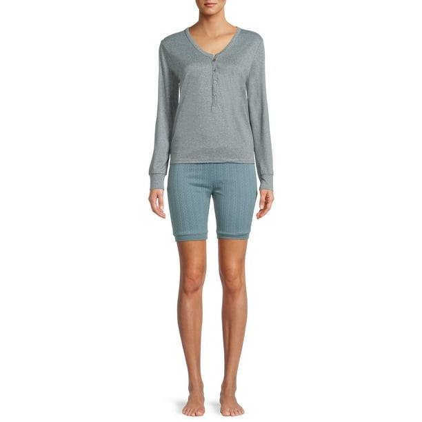 Love At First Sight Women's and Women's Plus Long Sleeve Henley Top and  Cable Knit Shorts Sleepwear Set, 2-Piece - Walmart.com