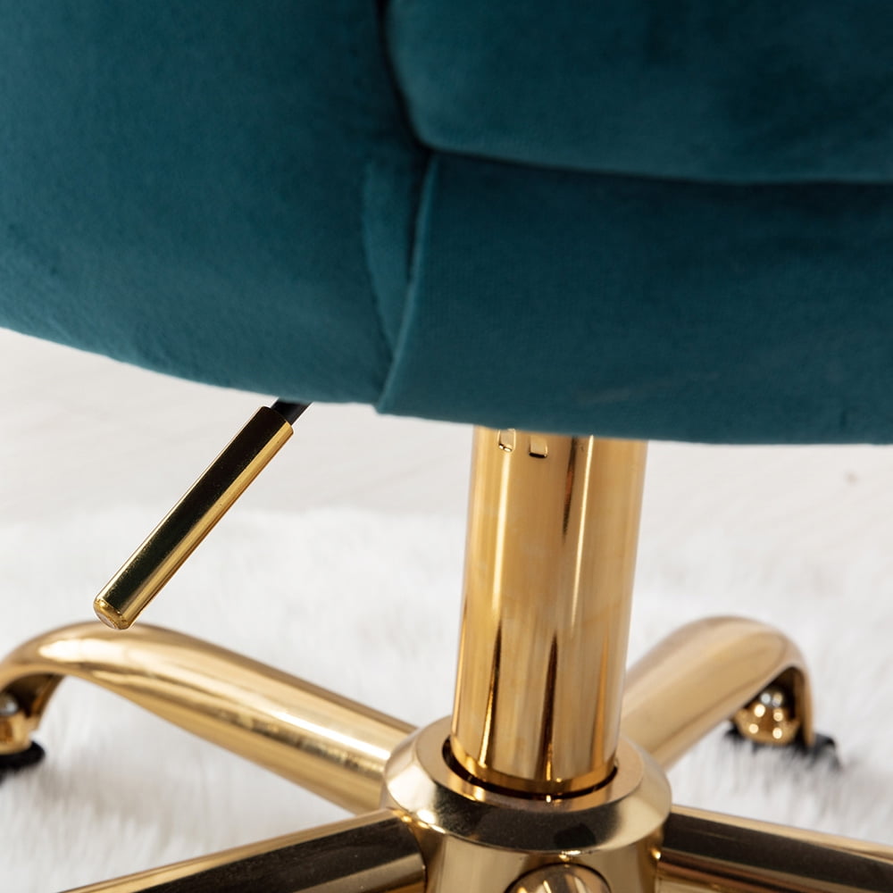 Kepooman Modern Adjustable Swivel Velvet Shell Chairs with Golden Base & Armrest, Blue-Green Kepooman Modern Adjustable Swivel Velvet Shell Chairs with Golden Base & Armrest, Blue-Green