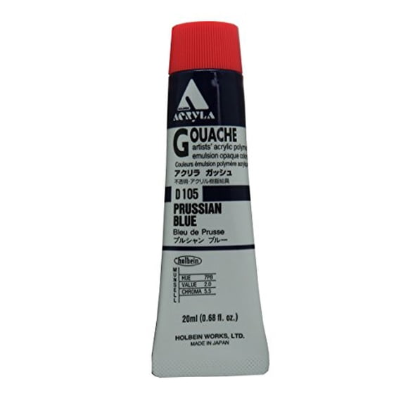 Holbein Acryla Gouache Artists Acrylic Polymer Emulsion, 20ml Prussian Blue (D105)