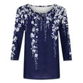 thumbnail image 5 of CYMMPU Blouses for Women Dressy Casual Round Neck 3/4 Sleeve Tunic Tops Floral Printed Spring Tops Loose Fit Summer Trendy Shirts Lightweight Basic Tees Multicolor S, 5 of 5