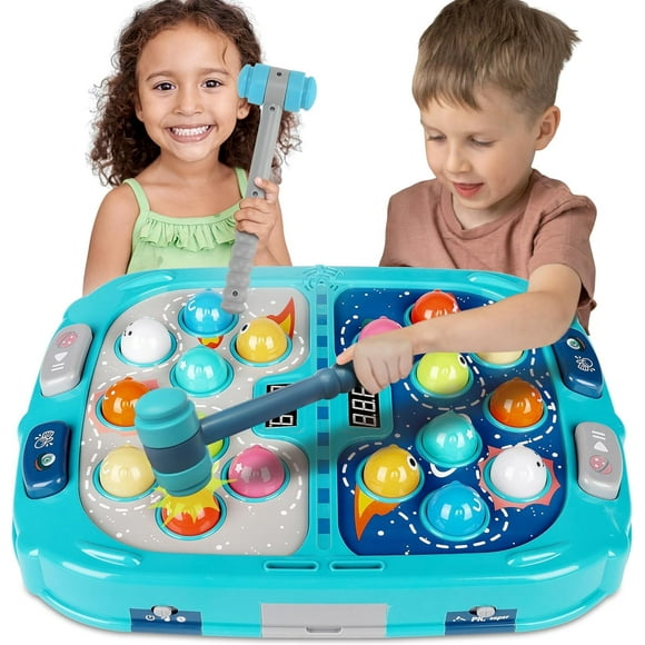 Jeu de Taupe pour Enfants de 3 à 10 Ans, Jouet Interactif à Marteler avec 2 Marteaux, 3 Modes 9 Niveaux Jeu Éducatif Interactif avec Lumières et Sons