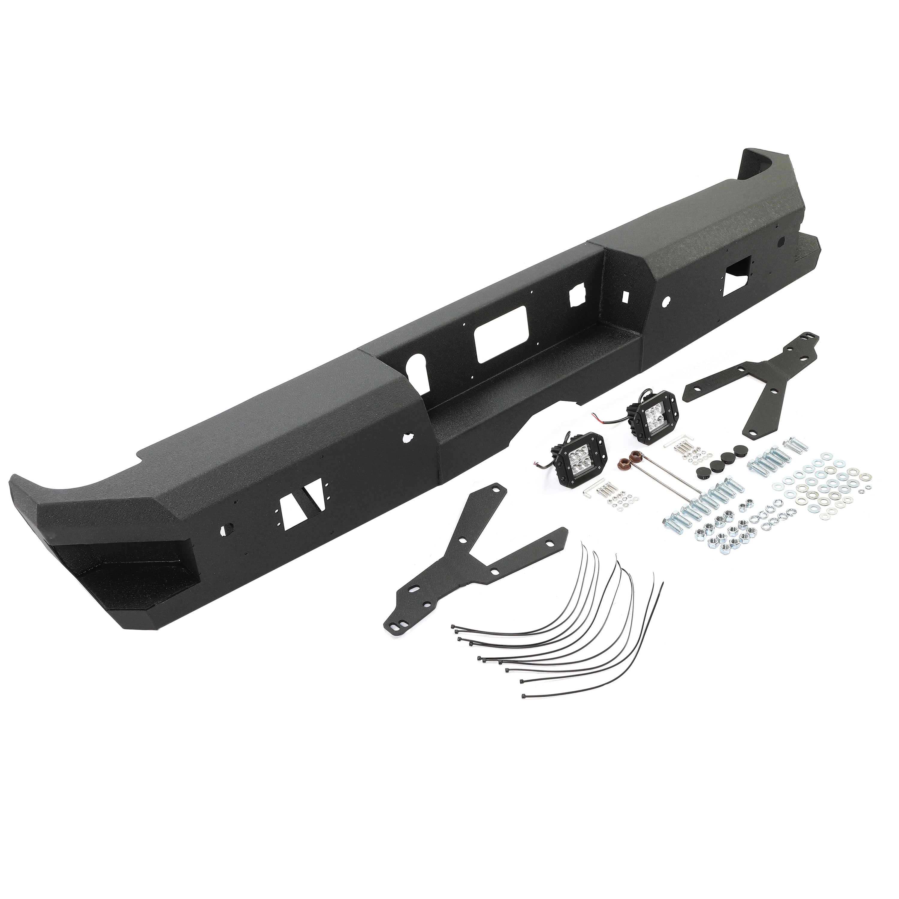 Kojem Off-Road Rear Bumper Heavy-duty Steel for 2014-2019 Chevy Silverado GMC Sierra 1500 2500 HD 3500 HD with 2 LED