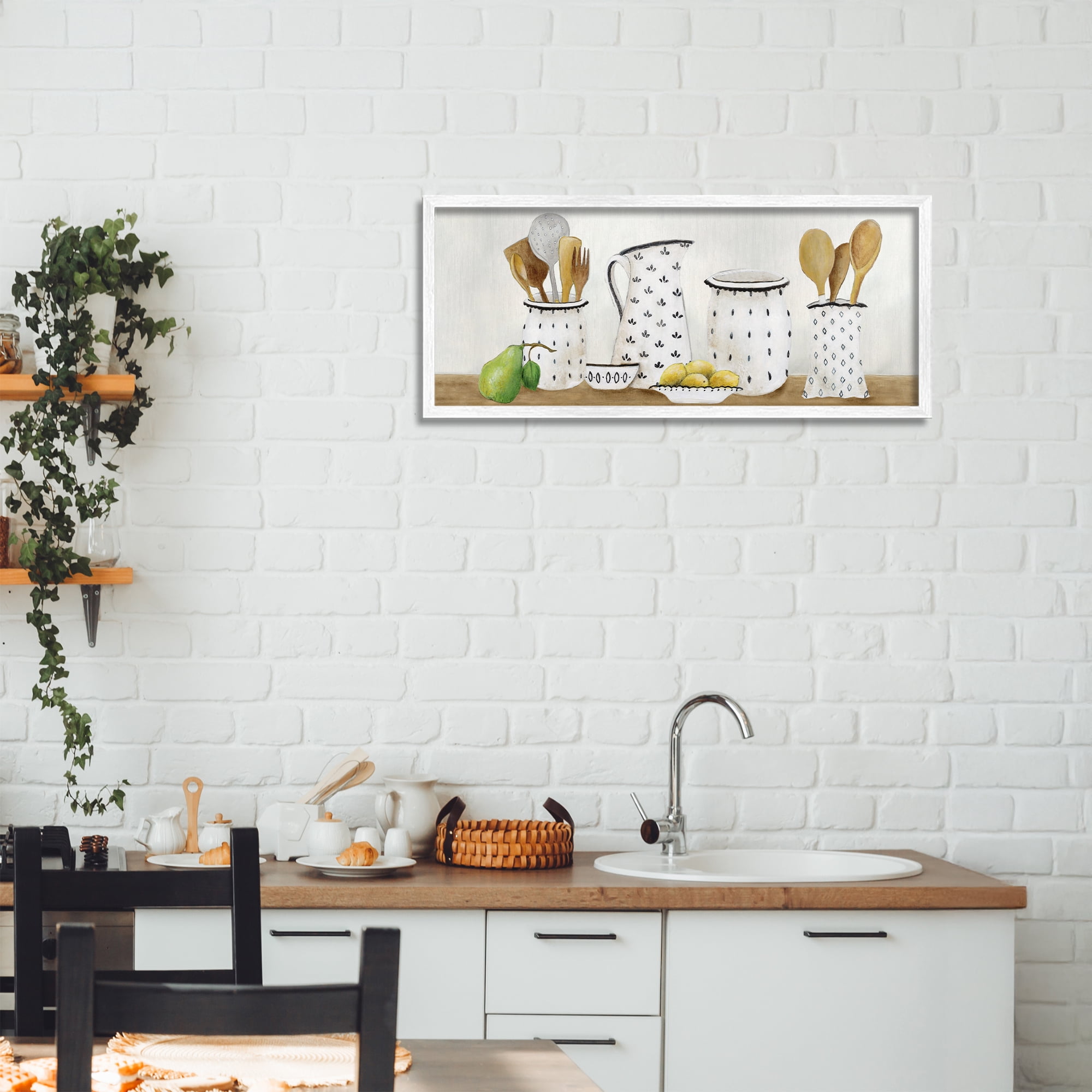 Stupell Industries Kitchen Jugs & Utensils White Framed Giclee Art, design by Janet Tava