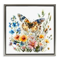 Stupell Industries Spring Butterfly Garden Insects Painting Gray Floater Framed Canvas Art Print Wall Art, 18 x 18
