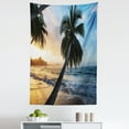 thumbnail image 1 of Trees Tapestry, Tropical Island Soft Sunset Romantic Beach Coast and Palms Scenery Photo, Fabric Wall Hanging Decor for Bedroom Living Room Dorm, 5 Sizes, Apricot and Sky Blue, by Ambesonne, 1 of 1