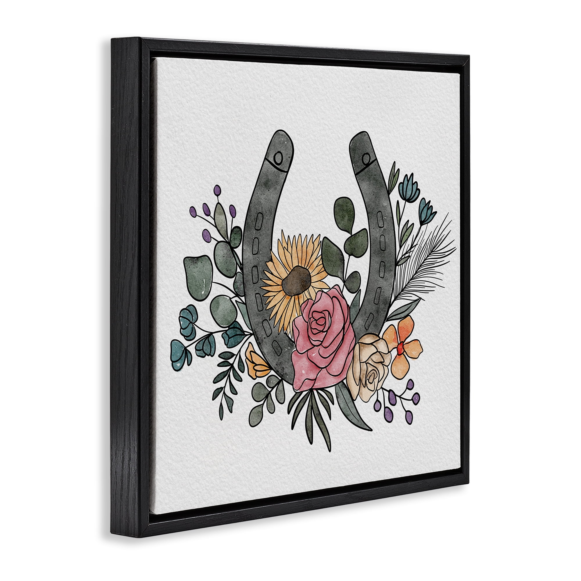 Stupell Industries Boho Floral Horseshoe Black Framed Floater Canvas Wall Art, design by Alisha Kiara Design