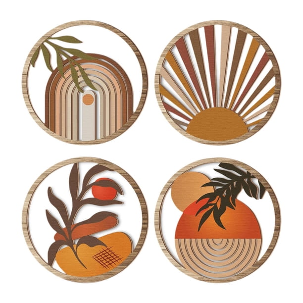 4 piezas de decoración de pared, regalo de inauguración de la casa, obra de arte, decoración del hogar, madera, bohemia, colgante para granja
