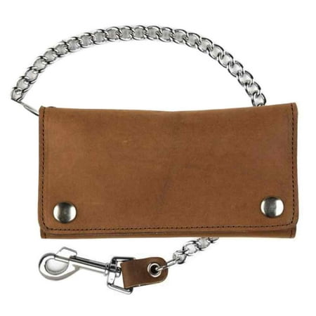 Mascorro - Men&#39;s Credit Card Tri-Fold Biker Styled Chain Wallet, Brown Leather PU339 - 0