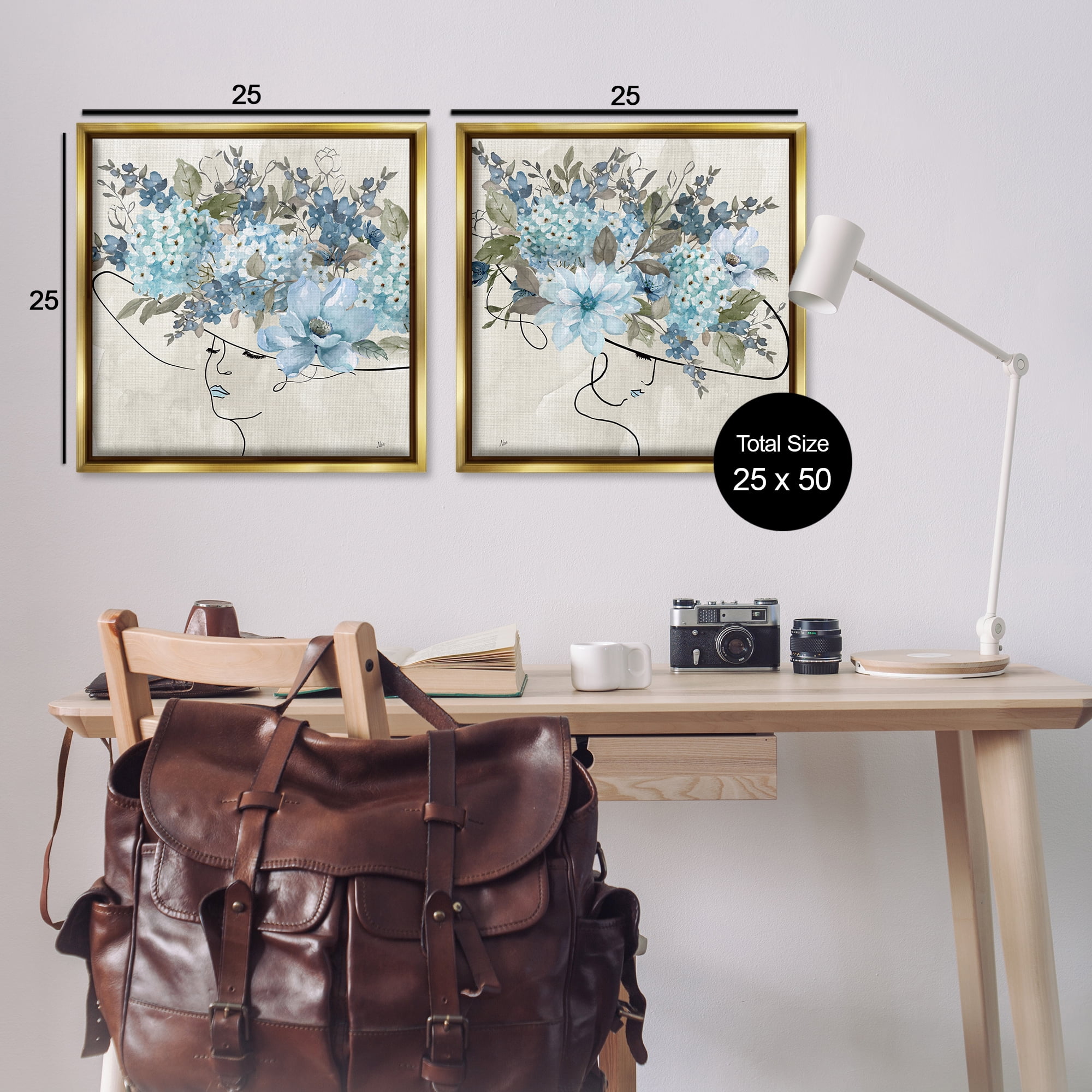 Stupell Industries Female Figure Floral Hat People Painting Gold Floater Framed Canvas Art Print Wall Art, 25 x 25, Set of 2