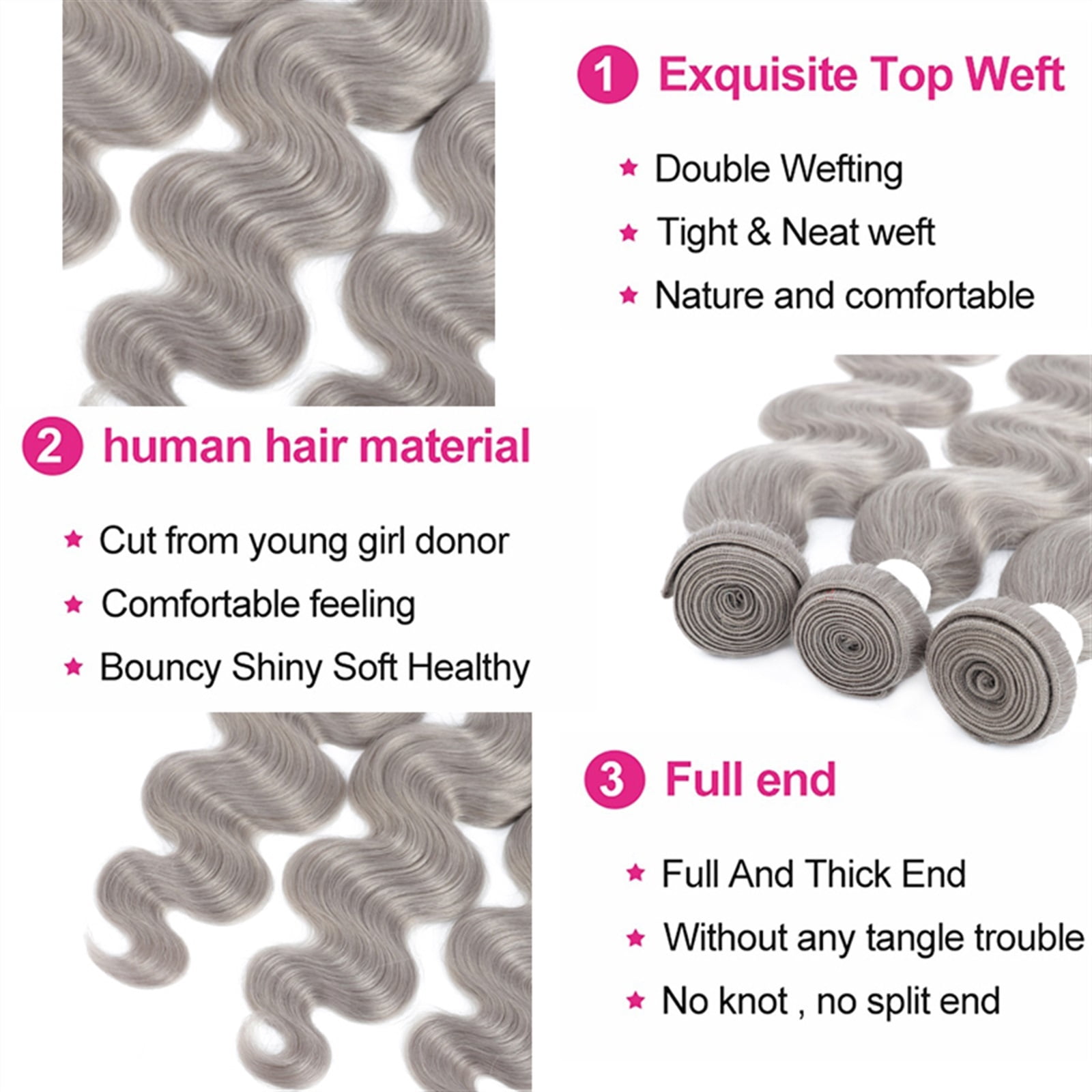 Body Wave Bundle With Closure Silver Grey Color 3 Bundles With Closure Gray Brazilian Remy 100% Human Hair Bundles