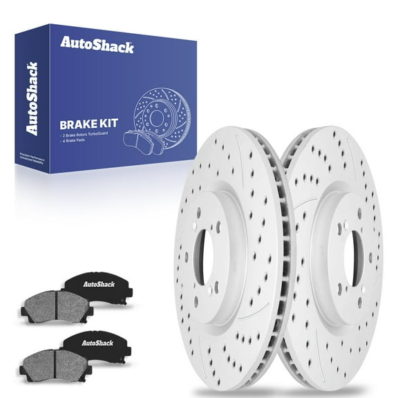 AutoShack Front Drilled & Slotted Brake Rotors Ceramic Brake Pads | Replacement for 2009-2014 Acura TL 3.5L 3.7L V6 AWD FWD | Silver Coated | 6-PC Brake Kit | TurboGuard