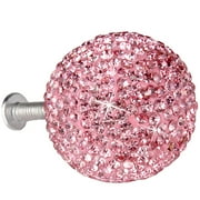 1 Set of Stainless Steel Drawer Knob Single-hole Rhinestone Inlaid Round Drawer Cabinet Wardrobe Pull Handle with 5pcs Screw (Pink)