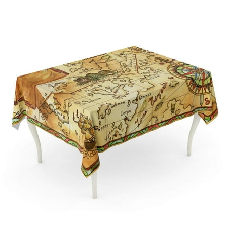 SIDONKU Medieval of Old Pirate Map Continents and Islands Sailing Ship Rose Winds Copy Space on Tablecloth Table Desk Cover Home Party Decor 60x104 inch