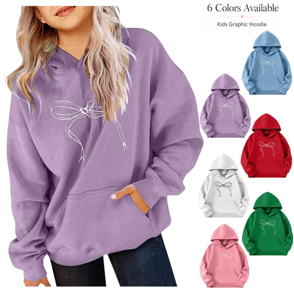 Girl Hoodies Fleece Jacket Cute Hoodies for Teen Girls, Trendy Oversized Hooded Sweatshirts, Long Sleeve Printed Hoodies Shirts Fall Clothes Purple 5-6Y