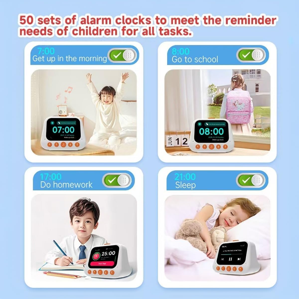 AI Smart Alarm Clock for Kids with AI Assistant, Solution, Weather, 50 Alarm Settings, Multifunctional Voice Dialogue Machine, Time Management Self-Disciplined, Birthday Gift for Girls Boys
