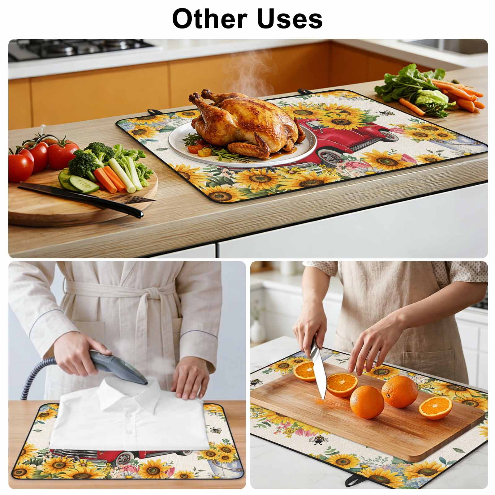 Spring Yellow Sunflowers Stove Top Cover for Electric Stove, Heat-proof & Non Slip Glass Top Stove Cover Protector, Farmhouse Car Bees Country Kitchen Flat Cooktop Rubber Mat 24x21 Inches