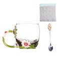 thumbnail image 4 of Kearding 350ml esmalte azul rosa flor taza de café de cristal 320ml Margarita leche té copas de vino whisky cóctel regalo chupito taza con cuchara Teteras Crisantemo Verde 320ML Kearding HA005099-03B, 4 of 6