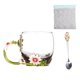 thumbnail image 4 of Billuyoard 350ml esmalte azul rosa flor taza de café de cristal 320ml Margarita leche té copas de vino whisky cóctel regalo chupito taza con cuchara Teteras Crisantemo Verde 320ML Billuyoard HA005099-03B, 4 of 6
