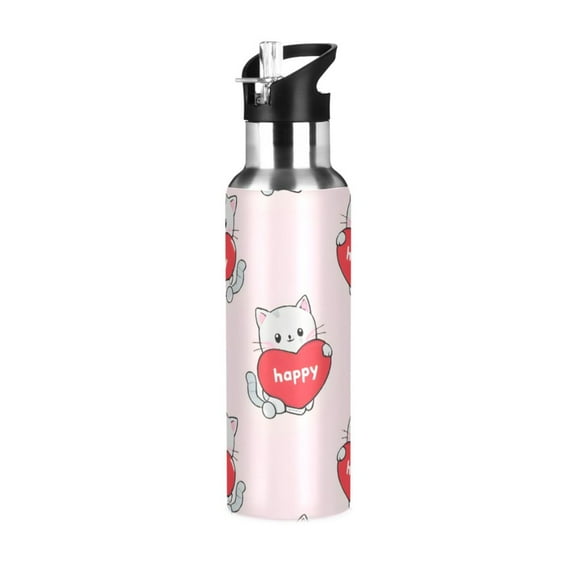 ALAZA Cats Hearts Water Bottle Insulated Flask Stainless Steel Straw Lid 20 oz