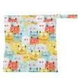 thumbnail image 1 of Bolsa de pañales de tela para bebé, con estampado de dibujos animados, con una sola cremallera, lavable y reutilizable, organizador de pañales colgante, color gato, 1 of 14