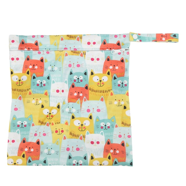Bolsa de pañales de tela para bebé, con estampado de dibujos animados, con una sola cremallera, lavable y reutilizable, organizador de pañales colgante, color gato