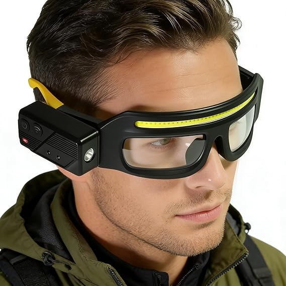 Rechargeable LED Headlight Glasses – Motion Sensor & Touch Control Light Up Eyewear, 5 Modes USB-C Charging, IPX4 Waterproof for Running, Camping, Fishing & Cycling (RL Blue 1 PC)