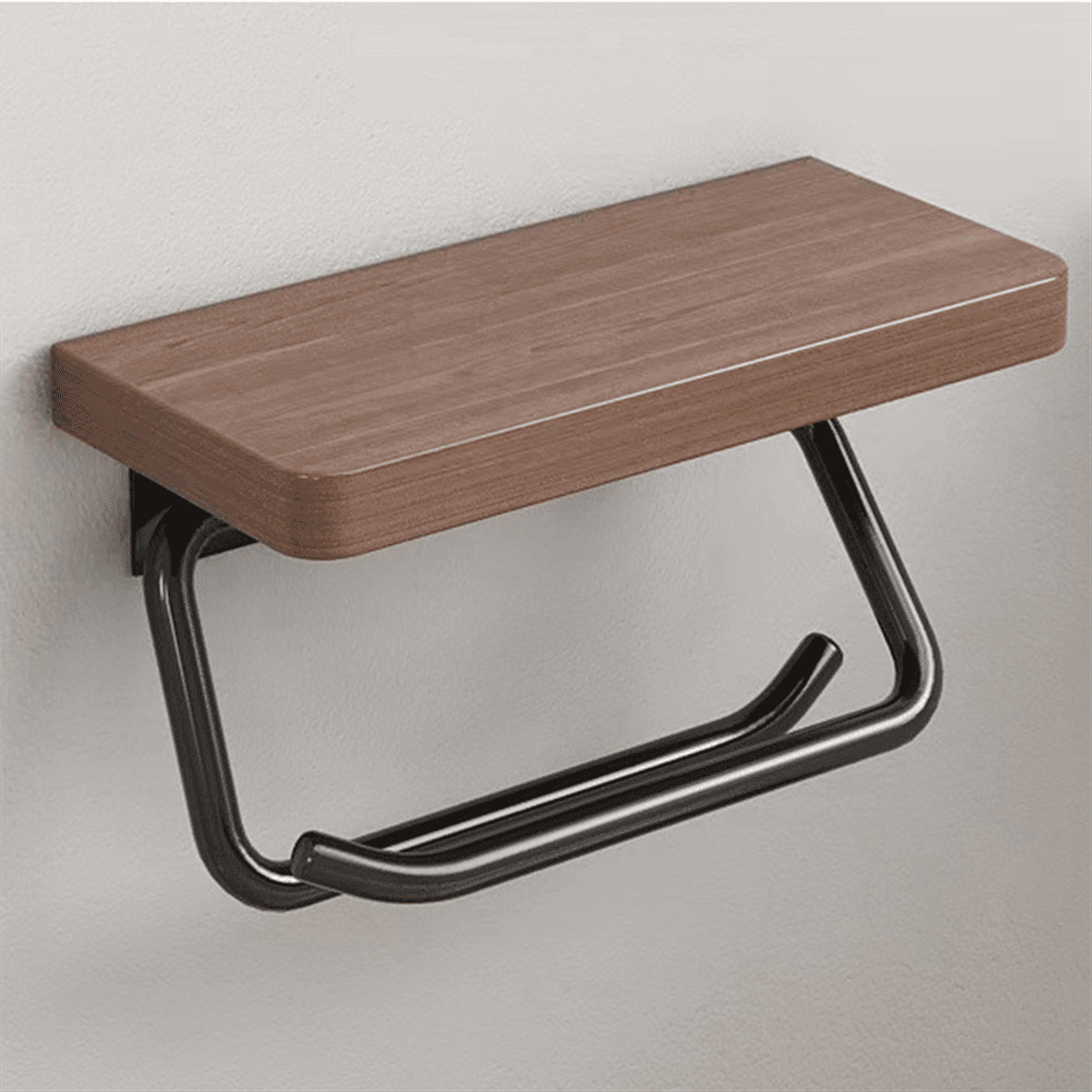 Double Paper Holder with Shelf Wood Wall Mounted WC Holders Toilet Paper Towel Rack for Bathroom Kitchen Flat