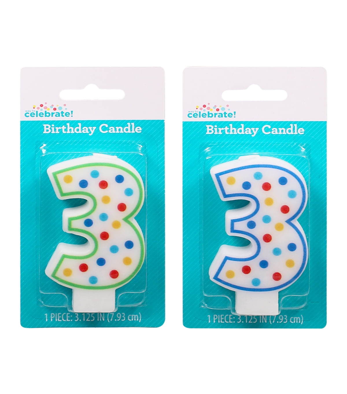 WAY TO CELEBRATE! Assorted Colors Birthday Candle, Number 3