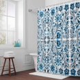 thumbnail image 5 of Abstract Blue Floral Fabric Shower Curtain Vintage Ethnic Texture Washable Shower Curtains for Bathroom, Waterproof Bath Curtain with Hooks Home Decor 36x72in, 5 of 8
