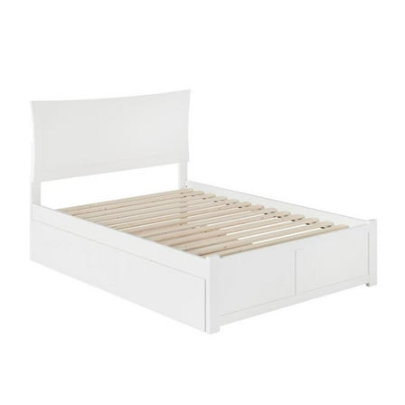 Pemberly Row Modern Solid Wood Full Platform Panel Bed w/ Trundle in White