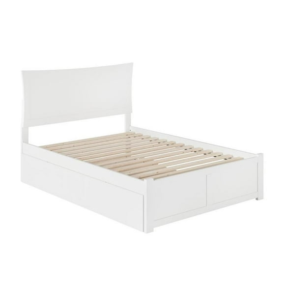 Pemberly Row Modern Solid Wood Full Platform Panel Bed w/ Trundle in White