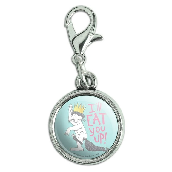 Where the Wild Things Are Eat You Up Antiqued Bracelet Pendant Zipper Pull Charm with Lobster Clasp