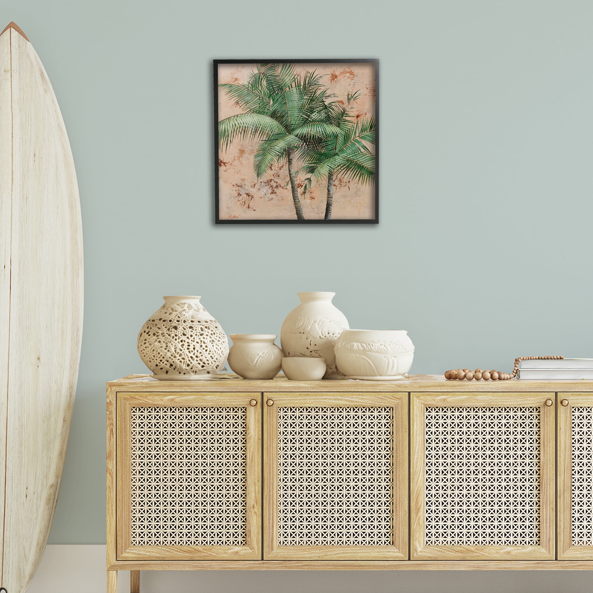 Stupell Industries Leafy Palm Fronds Botanical & Floral Painting Black Framed Art Print Wall Art, 24 x 24