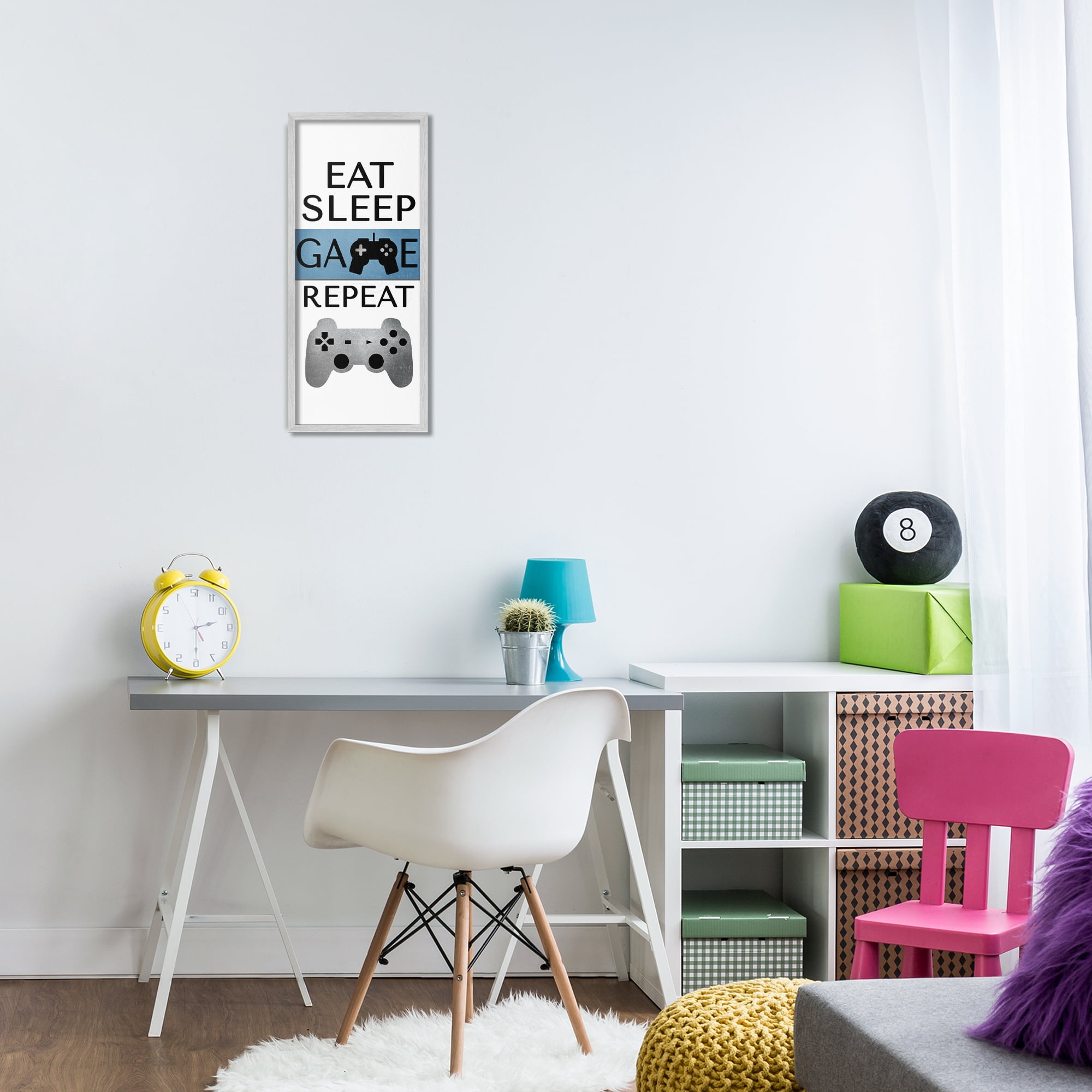 Stupell Industries Game Repeat Lifestyle Typography Painting Gray Framed Art Print Wall Art, 10 x 24