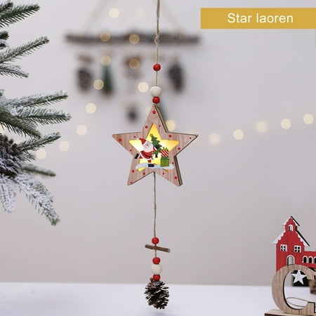 

Veki Christmas Luminous Star Decoration Ornaments Creative Star Bow Wooden Window Door Home Pendant Decor Beads Curtains for Window