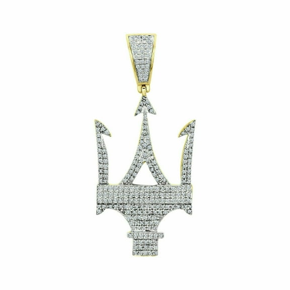 Men's Yellow Gold Plated Silver 2.20 Ct Round Cut Lab Created Diamond Pendant 1.80" Pave Charm