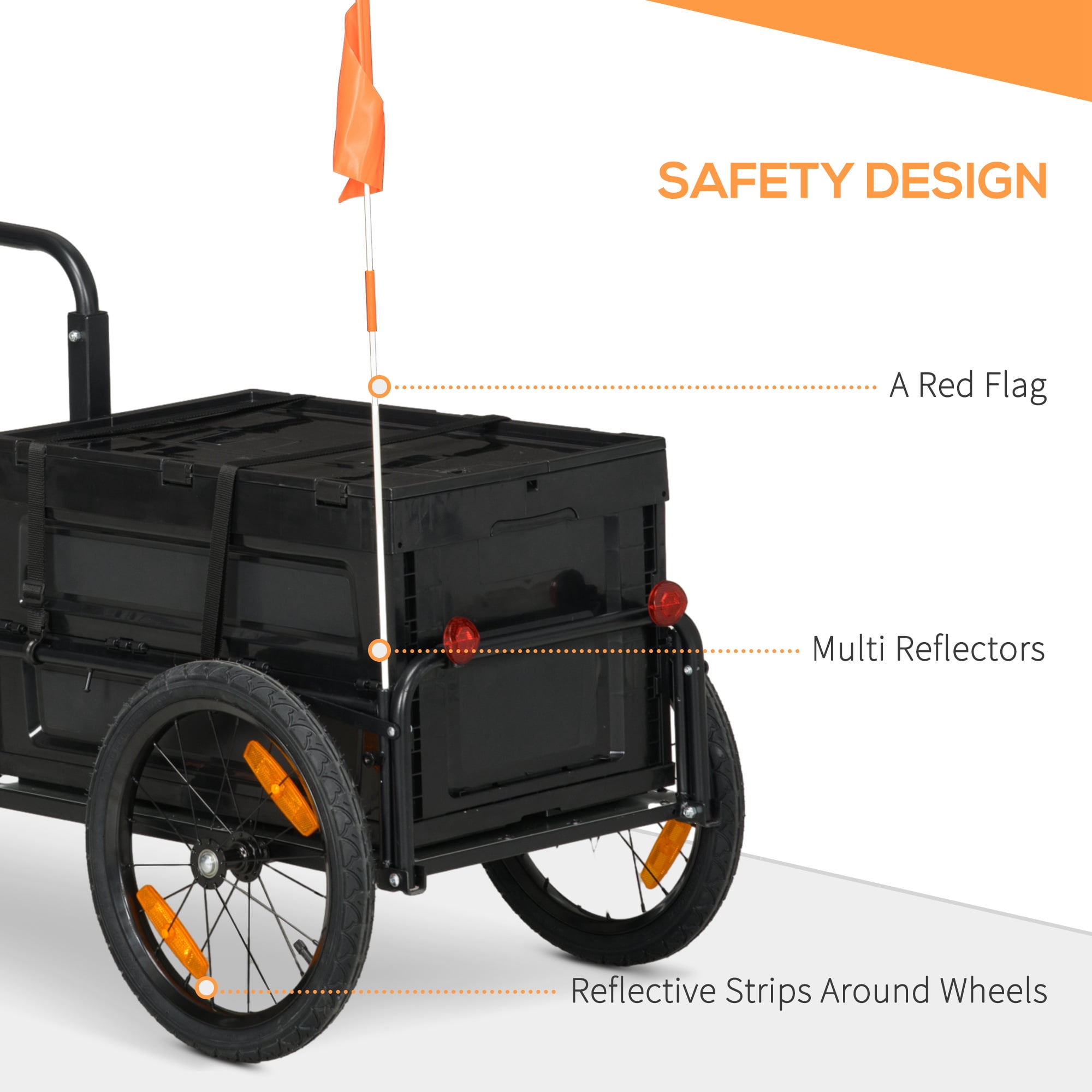Aosom Bike Cargo Trailer with Foldable Storage Box, Bicycle Wagon Cart with Rear Gate, Steel Frame, 16" Pneumatic Tires, 88 lbs Capacity, Black