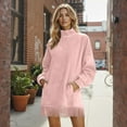 thumbnail image 7 of Women's Dress Long Sleeve High Neck Loose Fit Solid Color Suede with Pockets and Tassel Detail Midi Dress for Spring Fall,Pink,XL, 7 of 7