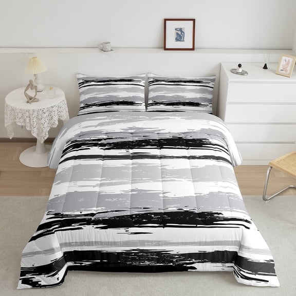 Erosebridal Oil Painting Bedding Sets King with Comforter,Minimalism Art Duvet Insert,Black White Comforter Sets King Size,Lightweight Bedroom Decoration Reversible,3pcs