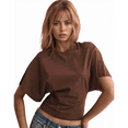 thumbnail image 1 of T-shirts pour Femmes à Col Rond, Taille Resserrée, T-Shirt Décontracté à Manches Courtes, Hauts d'Entraînement, Couleur Unie, T-Shirts Basiques, Brun, G, 1 of 5