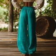 thumbnail image 7 of YOIAVIAOY Wide Leg Baggy Pants for Women Lightweight Casual High Waisted Palazzo Pants Vacation Beach Lounge Trousers with Pockets Green M, 7 of 7